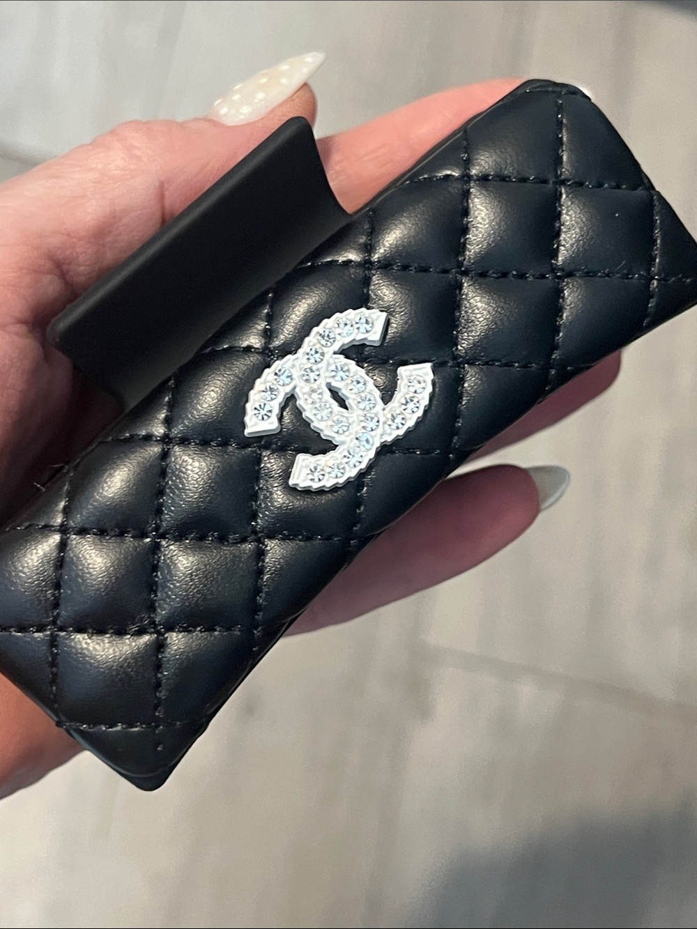 Black Quilted Hair Claw with Decorative Logo Accent